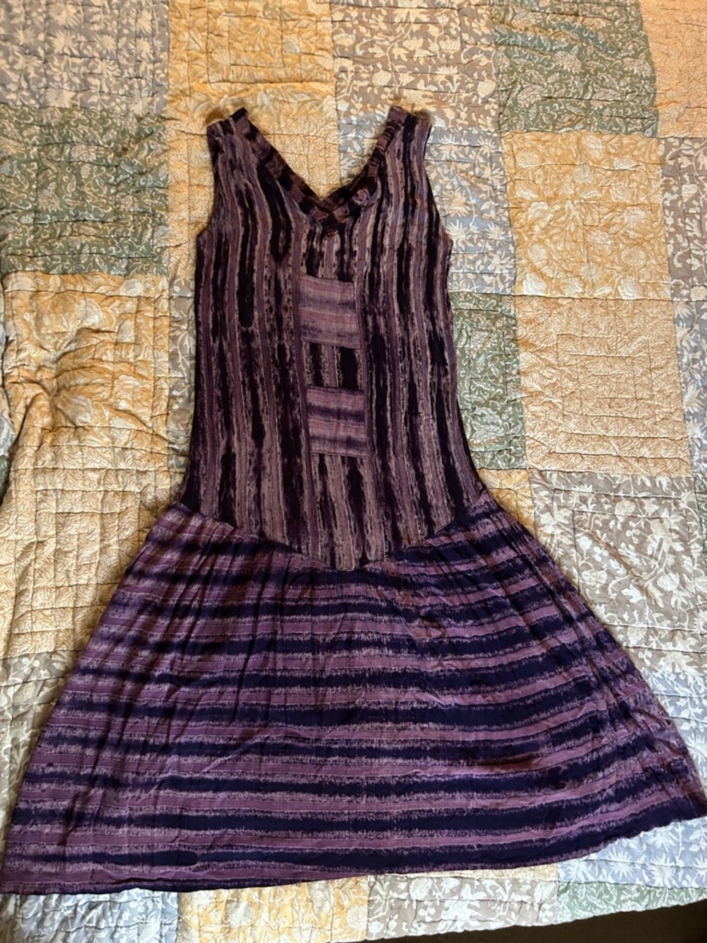 Striped Patchwork Midi Dress in Purple